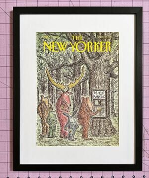 Framed 1990 The New Yorker May 7 Magazine Cover Edward Koren 24 Hr Banking